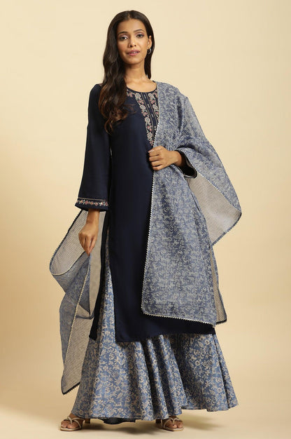 W for Woman Blue Chunky Thread Embroidered Straight Festive Kurta