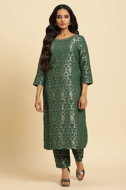 W for Woman Green Rayon Jacquard Festive Kurta