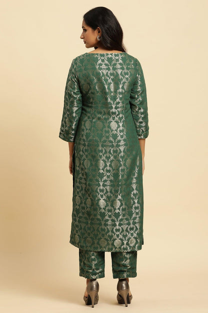 W for Woman Green Rayon Jacquard Festive Kurta