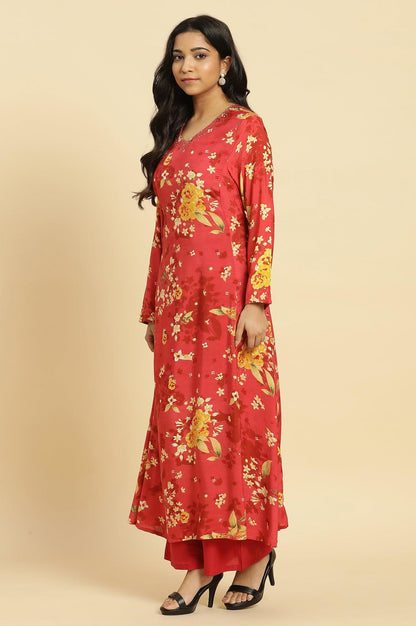 W for Woman Red Floral Printed Flared Kurta