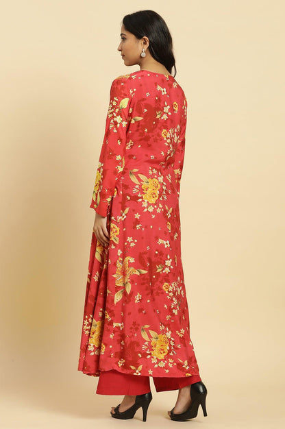 W for Woman Red Floral Printed Flared Kurta
