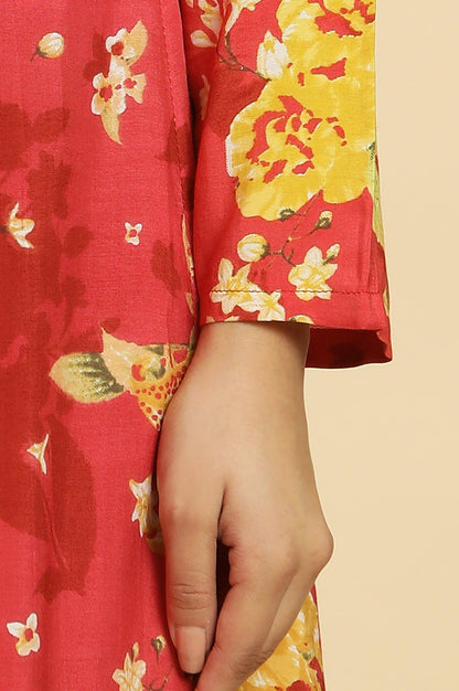 W for Woman Red Floral Printed Flared Kurta