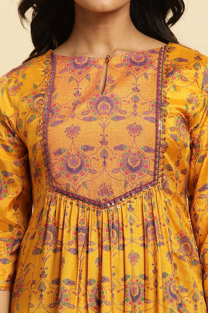 W for Woman Yellow Shantung Kurta with Chunky Embellishment
