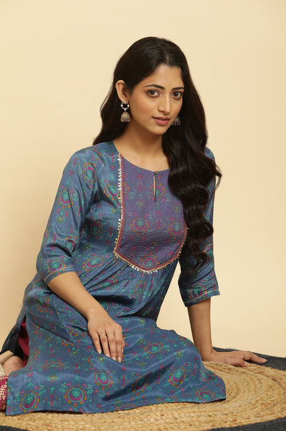 W for Woman Blue Embroidered Festive Kurta