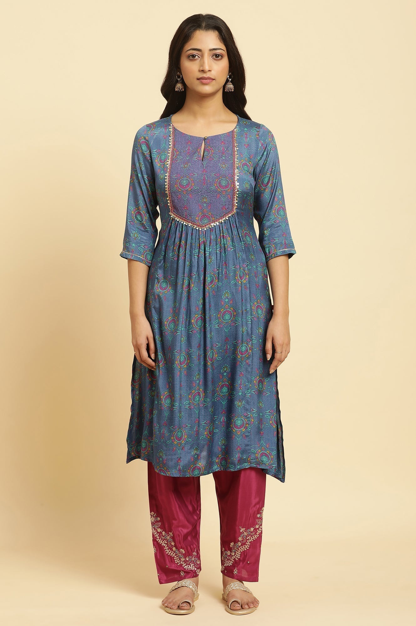 W for Woman Blue Embroidered Festive Kurta
