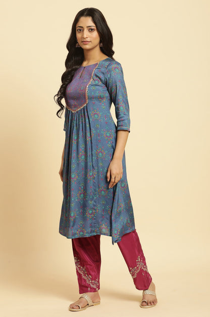 W for Woman Blue Embroidered Festive Kurta