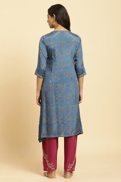 W for Woman Blue Embroidered Festive Kurta