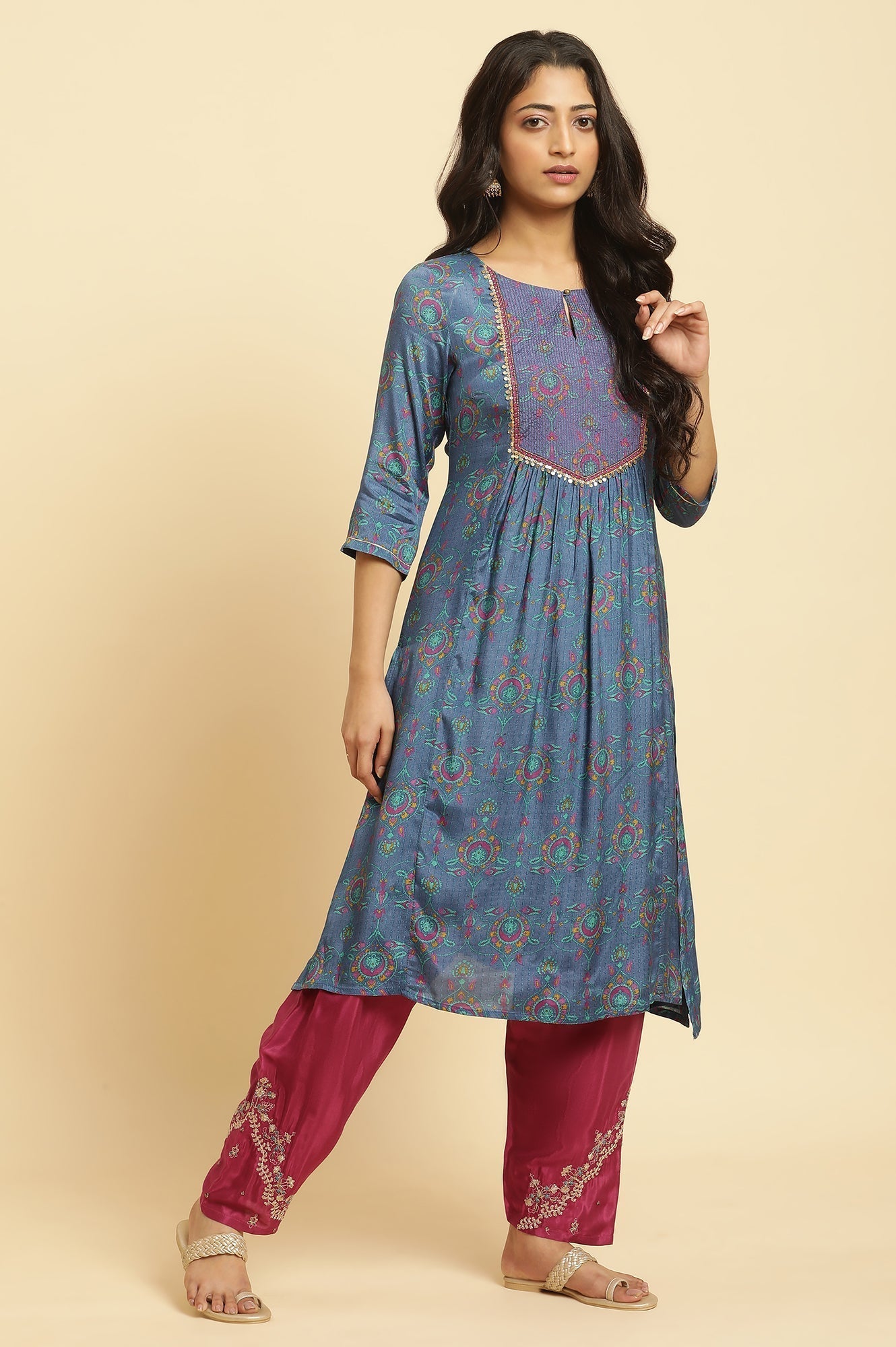 W for Woman Blue Embroidered Festive Kurta