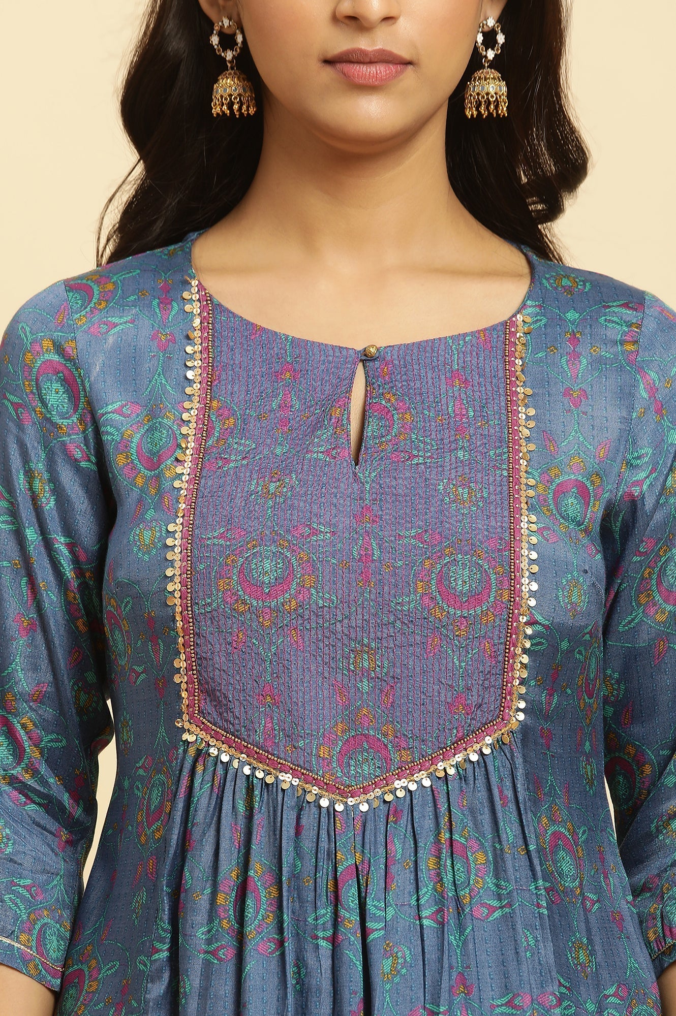 W for Woman Blue Embroidered Festive Kurta