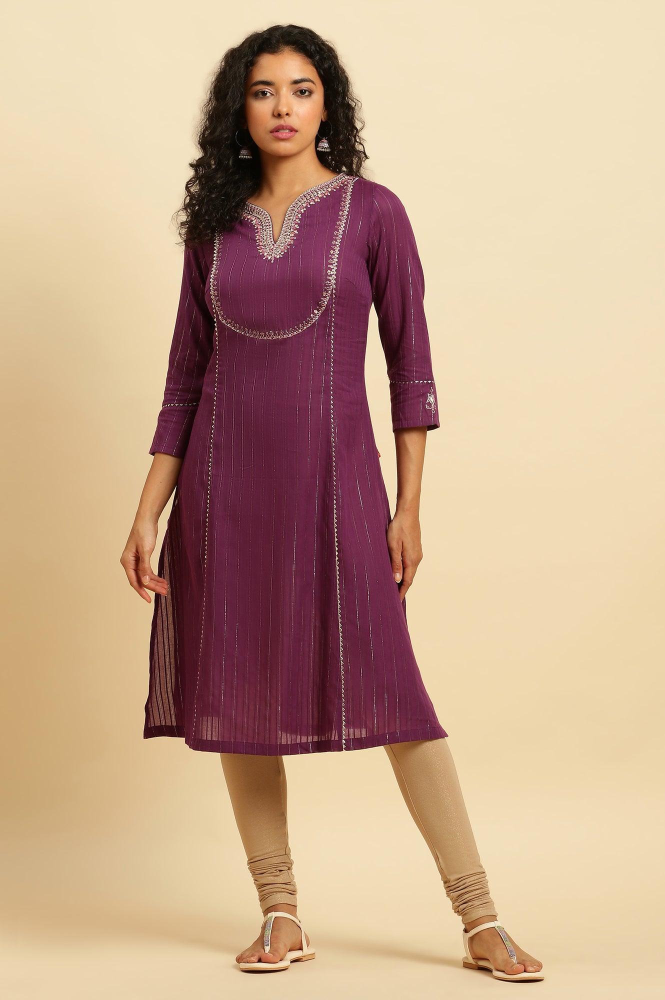 W for Woman Purple Embroidered Heavy Festive Kurta