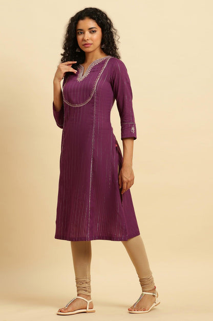 W for Woman Purple Embroidered Heavy Festive Kurta
