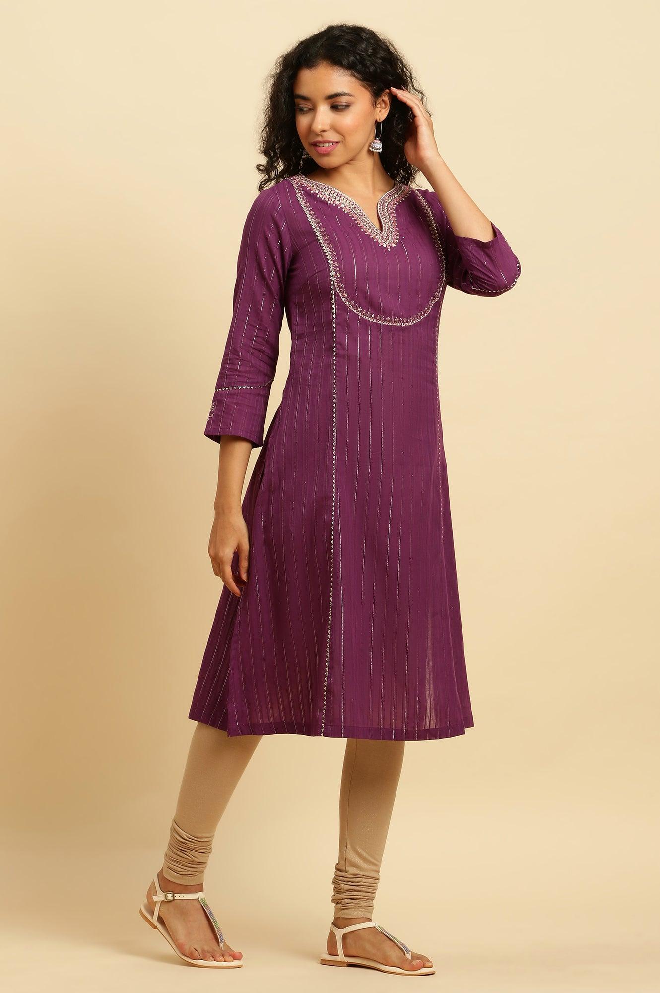 W for Woman Purple Embroidered Heavy Festive Kurta