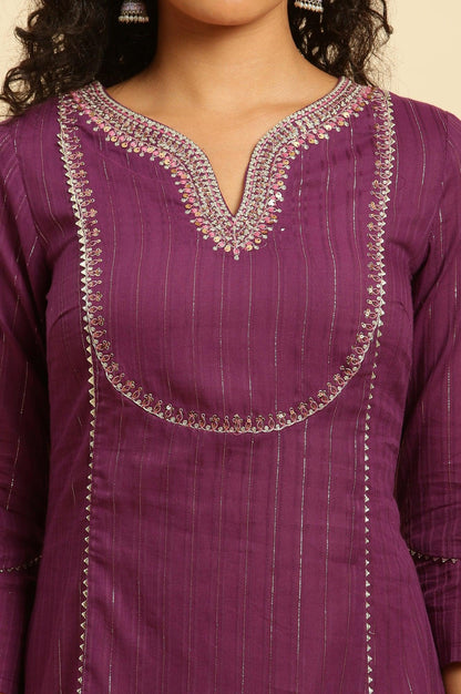 W for Woman Purple Embroidered Heavy Festive Kurta