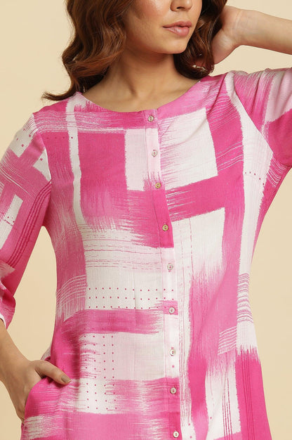 W for Woman Pink & White Abstract Print Kurta