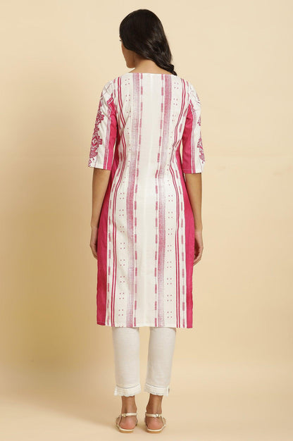 W for Woman Pink & White Kantha Printed Kurta