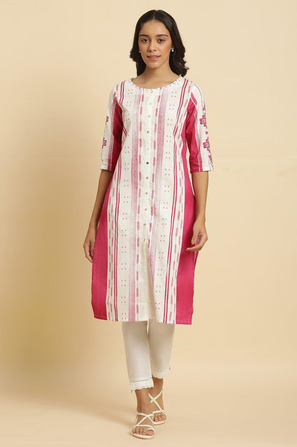 W for Woman Pink & White Kantha Printed Kurta