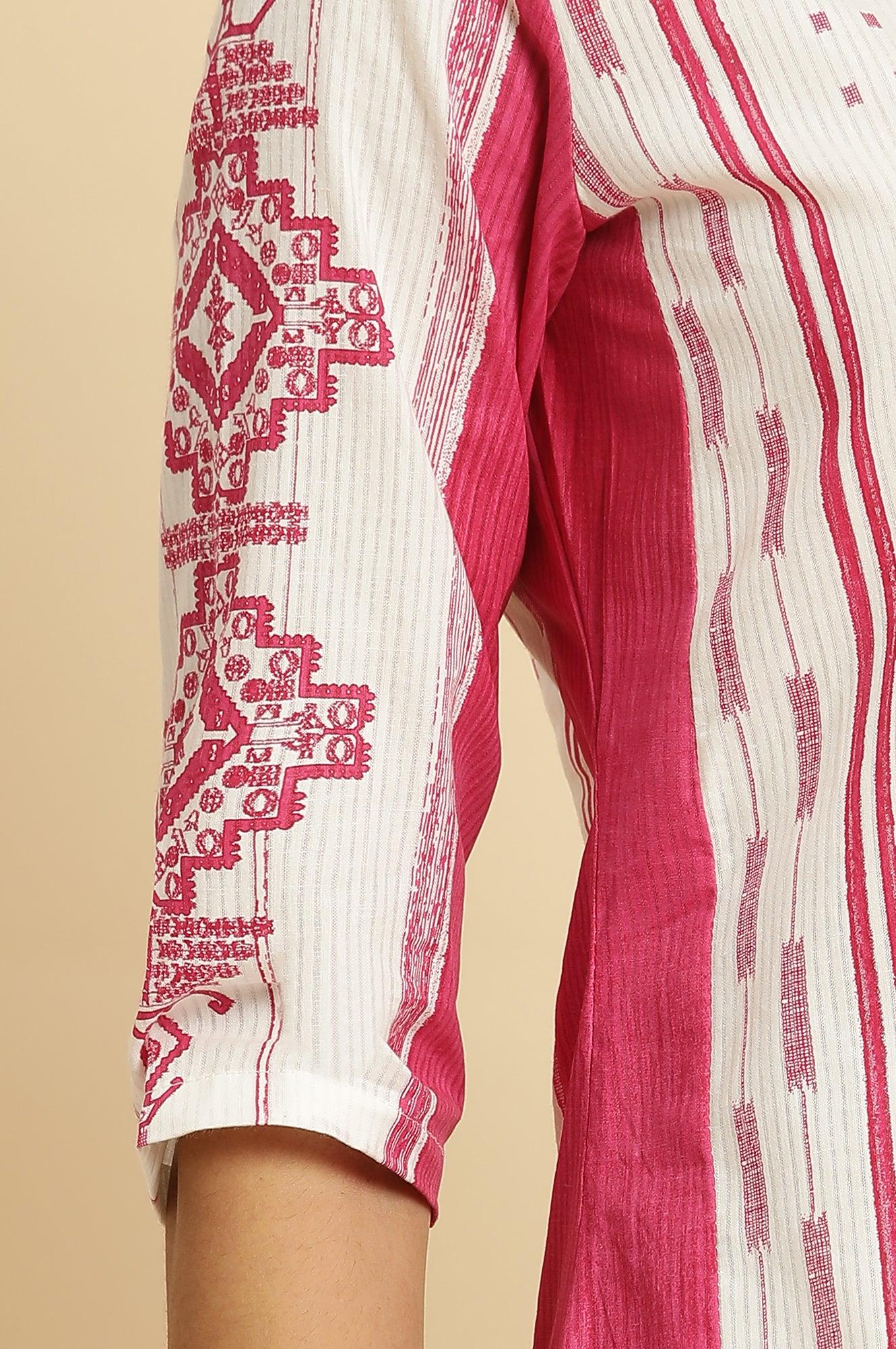 W for Woman Pink & White Kantha Printed Kurta