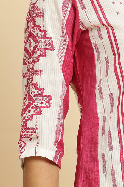 W for Woman Pink & White Kantha Printed Kurta