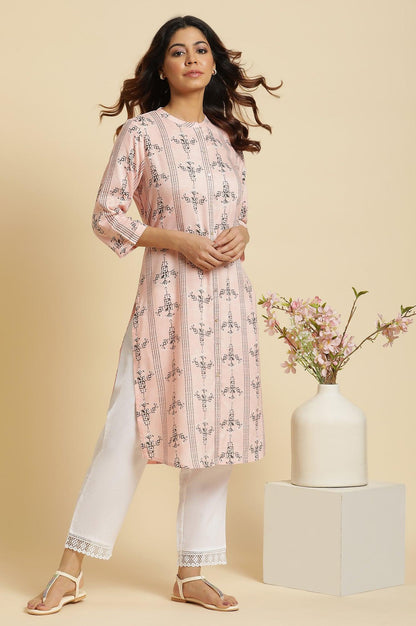 W for Woman Pink Geometric Printed Rayon Shirt Kurta