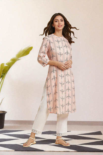 W for Woman Pink Geometric Printed Rayon Shirt Kurta