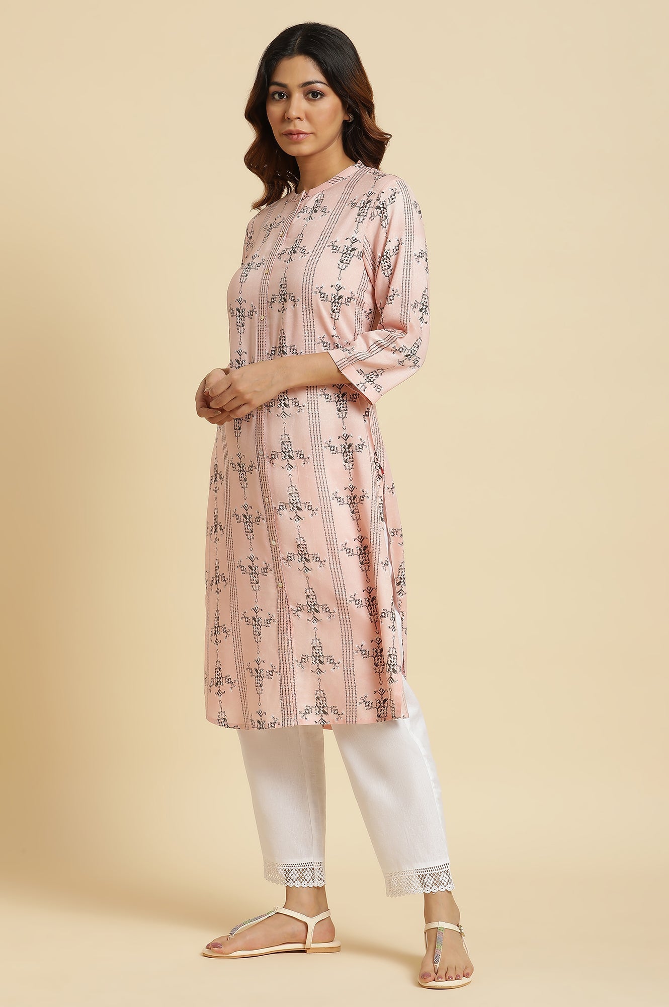 W for Woman Pink Geometric Print Shirt Kurta