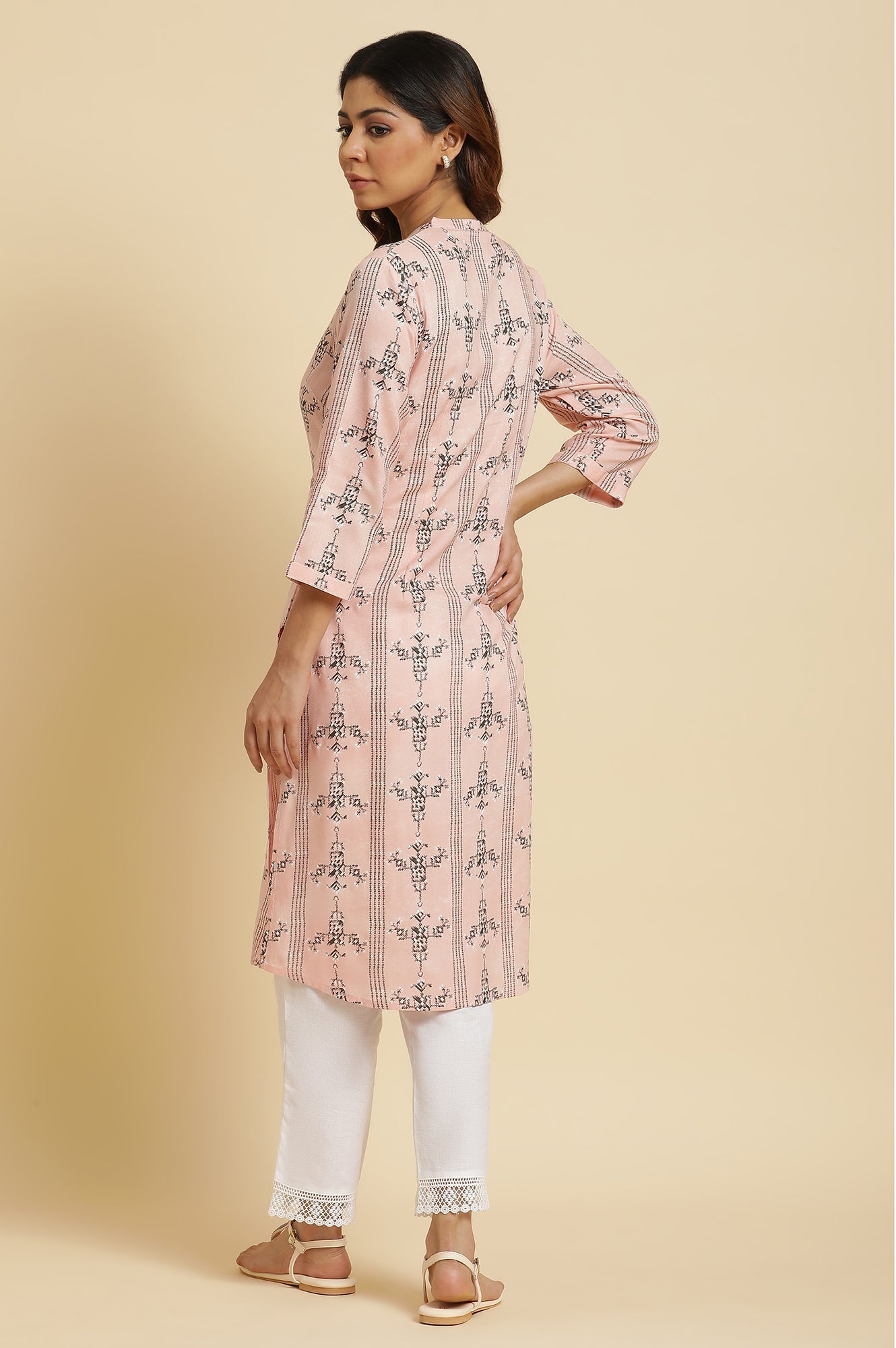 W for Woman Pink Geometric Print Shirt Kurta