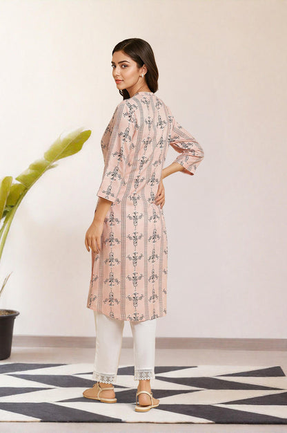 W for Woman Pink Geometric Printed Rayon Shirt Kurta