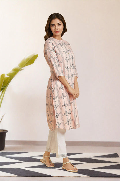 W for Woman Pink Geometric Printed Rayon Shirt Kurta