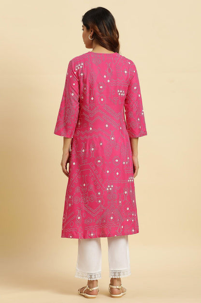 W for Woman Pink Geometric Printed A-Line Kurta