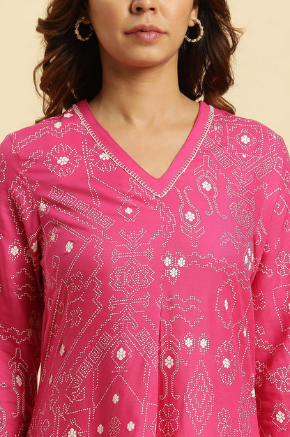 W for Woman Pink Geometric Printed A-Line Kurta