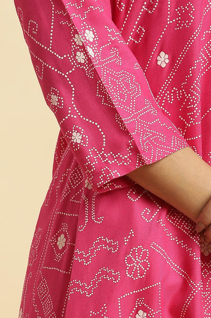 W for Woman Pink Geometric Printed A-Line Kurta