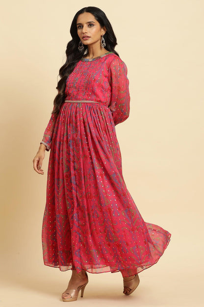 W for Woman Pink Ikkat Printed Embellished Dress