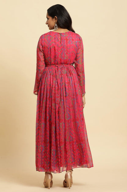 W for Woman Pink Ikkat Printed Embellished Dress