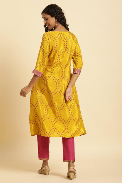 W for Woman Yellow Geometric Printed A-Line Kurta