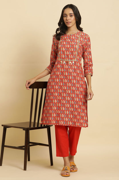 W for Woman Orange Chunki Dori Embroidered Kurta