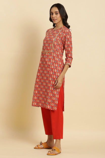 W for Woman Orange Chunki Dori Embroidered Straight Kurta