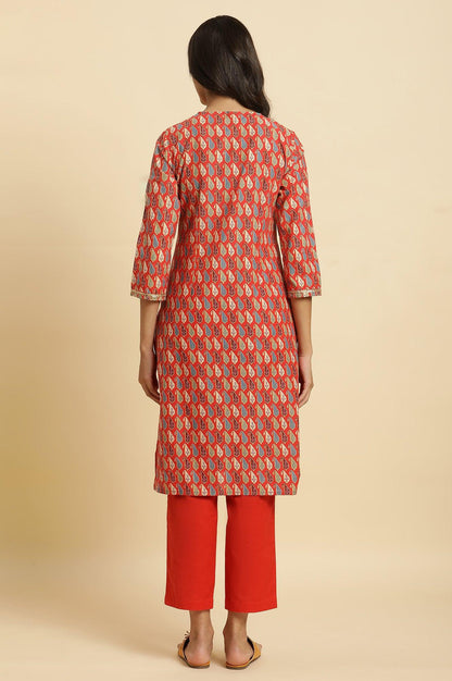 W for Woman Orange Chunki Dori Embroidered Straight Kurta