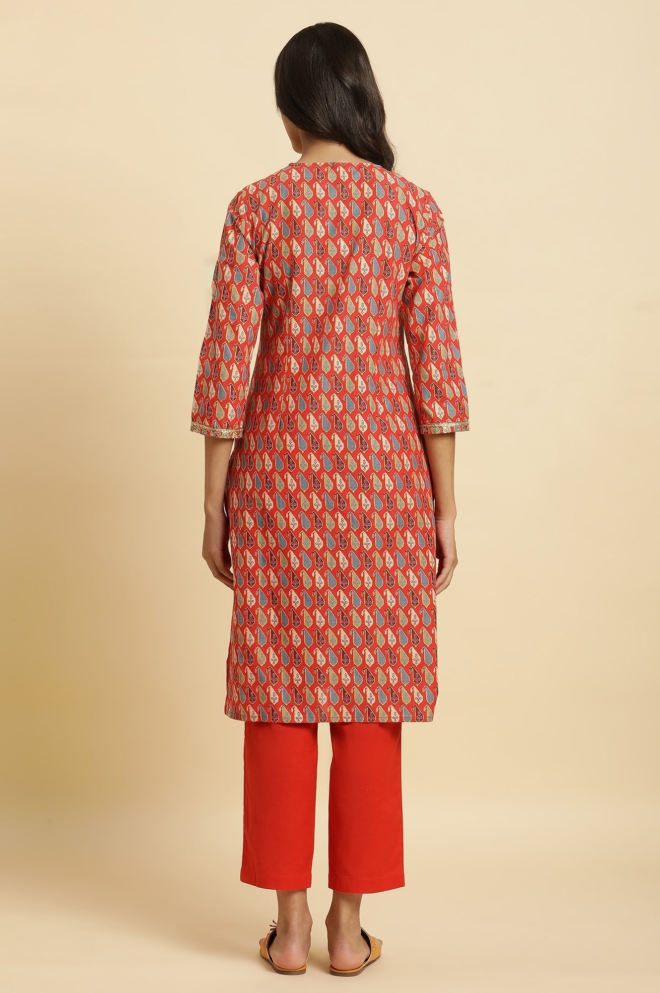 W for Woman Orange Chunki Dori Embroidered Kurta