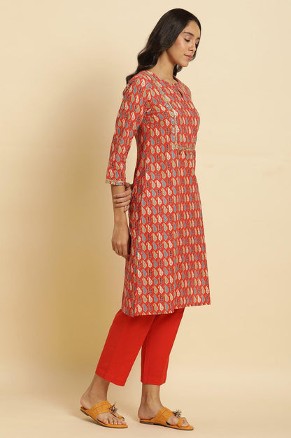 W for Woman Orange Chunki Dori Embroidered Straight Kurta