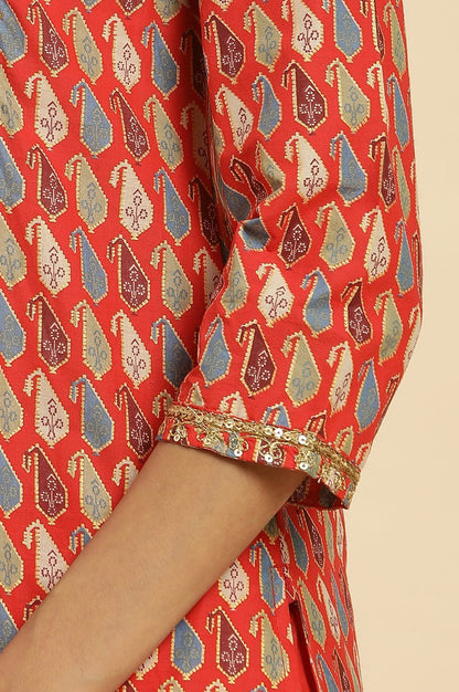 W for Woman Orange Chunki Dori Embroidered Kurta
