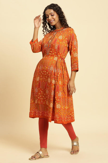 W for Woman Orange Printed Festive A-Line Kurta