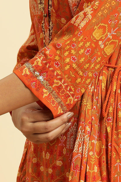 W for Woman Orange Printed Festive A-Line Kurta