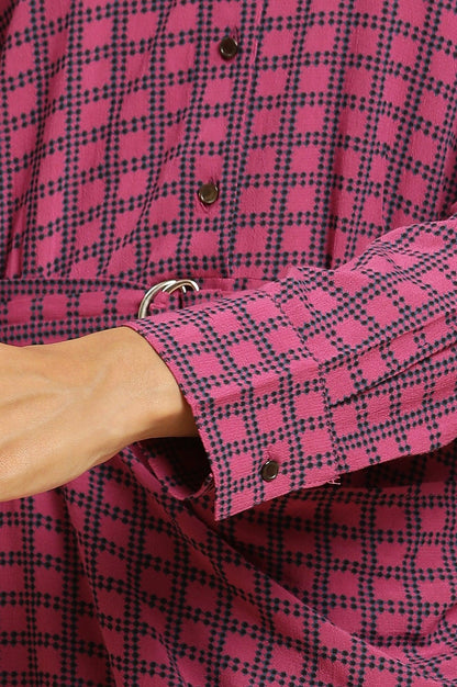 W for Woman Pink Geometric Printed Mock Wrap Dress