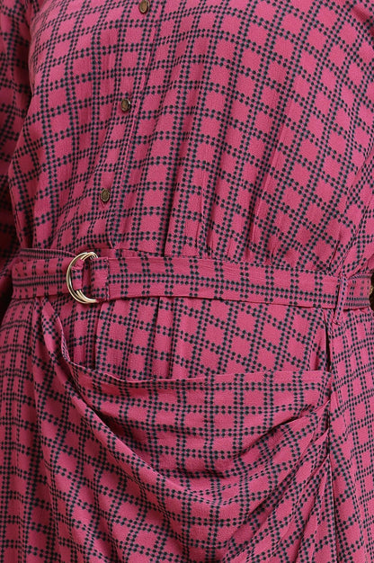 W for Woman Pink Geometric Printed Mock Wrap Dress