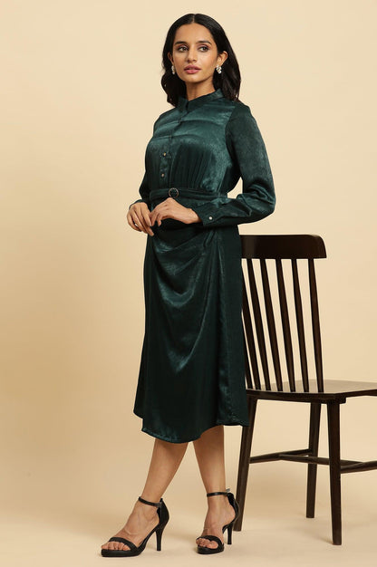 W for Woman Green Geometric Printed Mock Wrap Dress