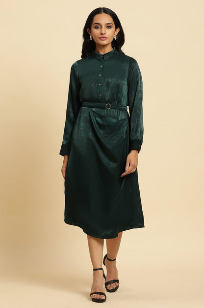 W for Woman Green Geometric Printed Mock Wrap Dress