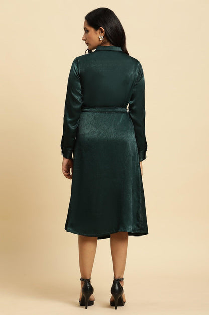 W for Woman Green Geometric Printed Mock Wrap Dress