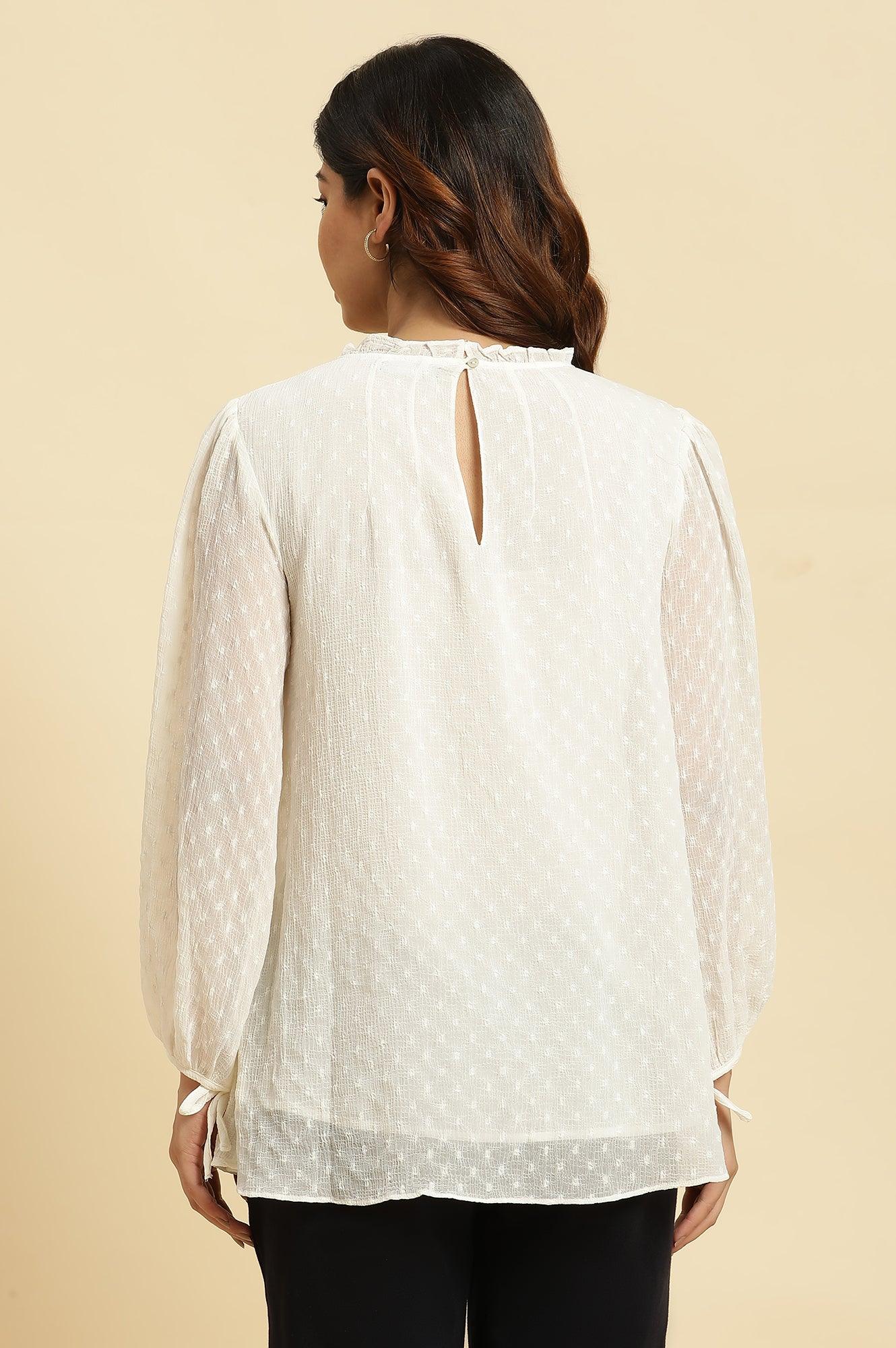 W for Woman White Socking Chiffon Swiss Dot Western Top