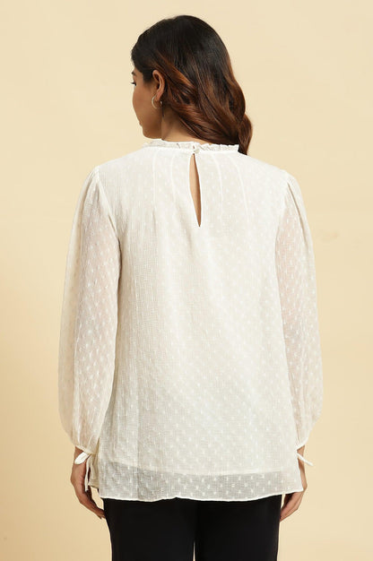 W for Woman White Socking Chiffon Swiss Dot Western Top