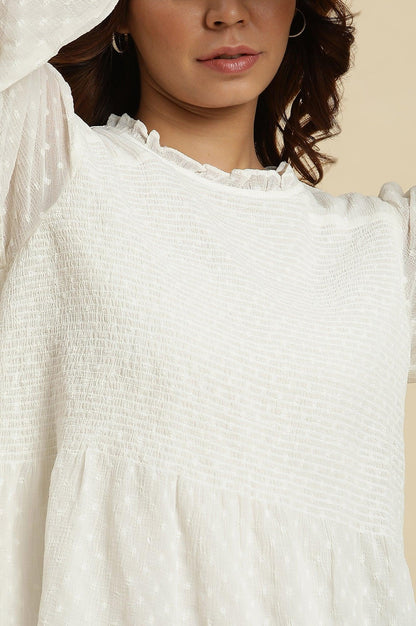 W for Woman White Socking Chiffon Swiss Dot Western Top